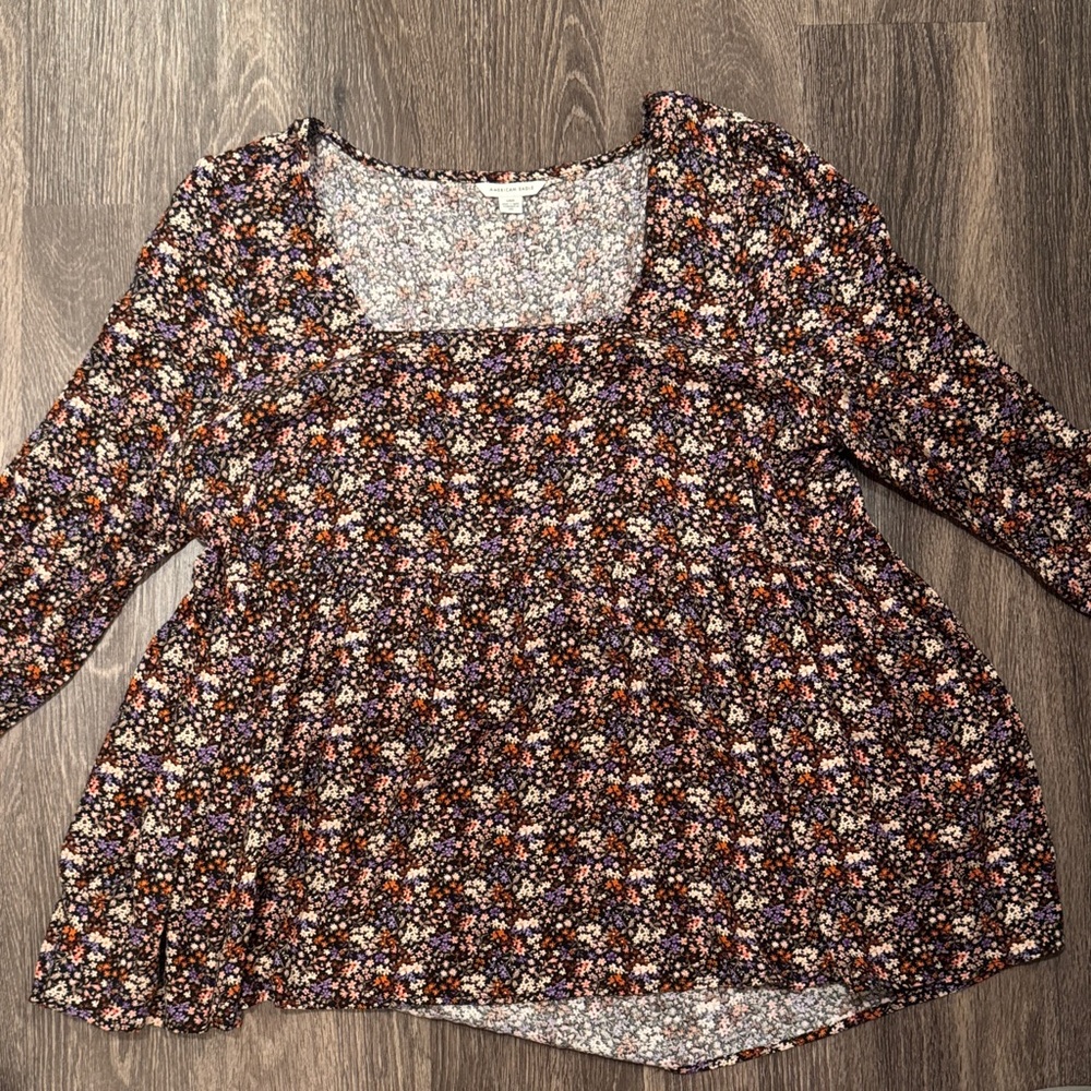 American Eagle Outfitters Floral Square-Neck Tunic Top - Purple & Orange